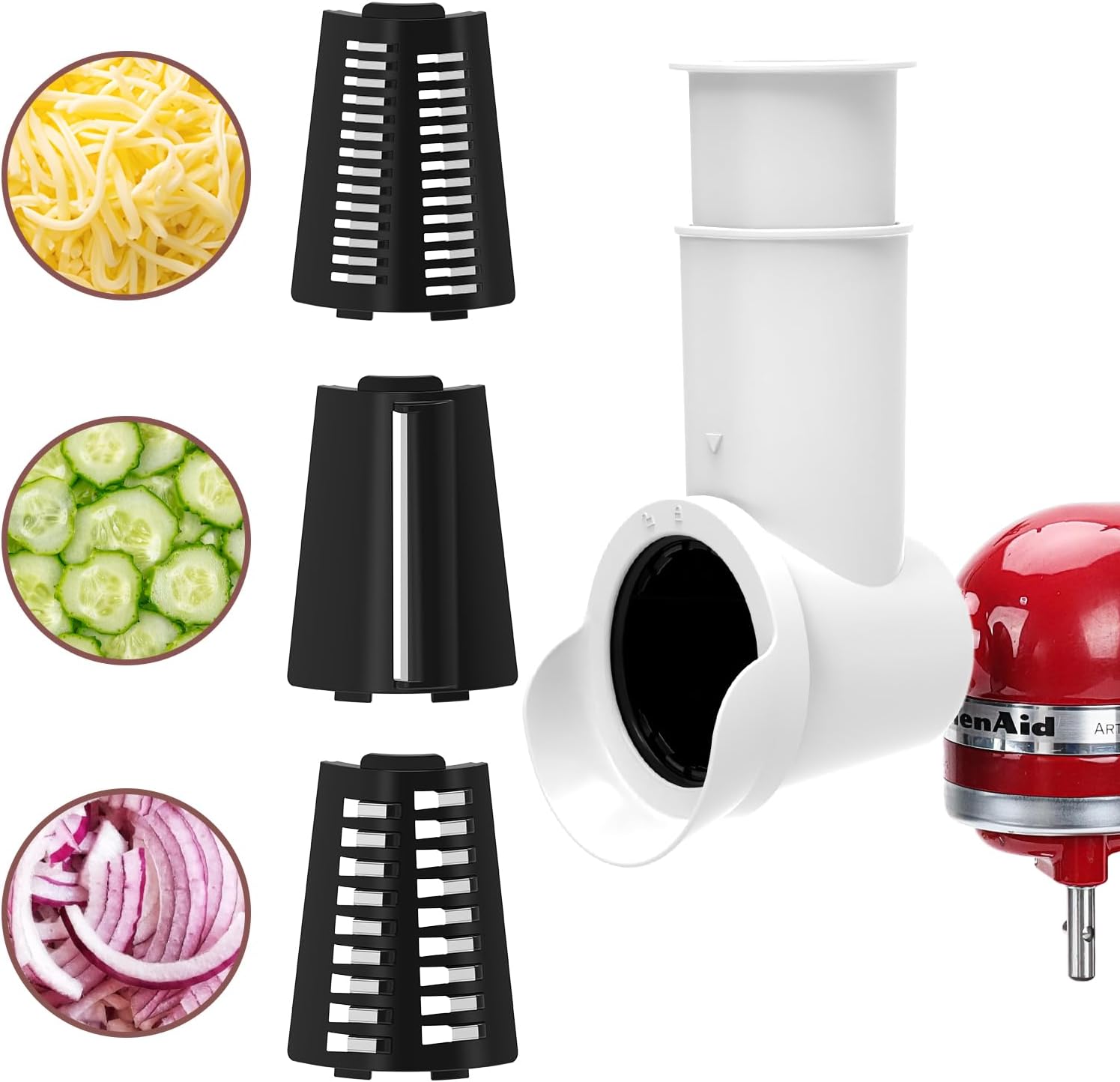 Slicer/Shredder Attachments for KitchenAid Stand Mixers, Food Slicers Cheese Grater Attachment, Salad Maker Accessory Vegetable Chopper with 3 Blades Dishwasher Safe - Thumbnail 2