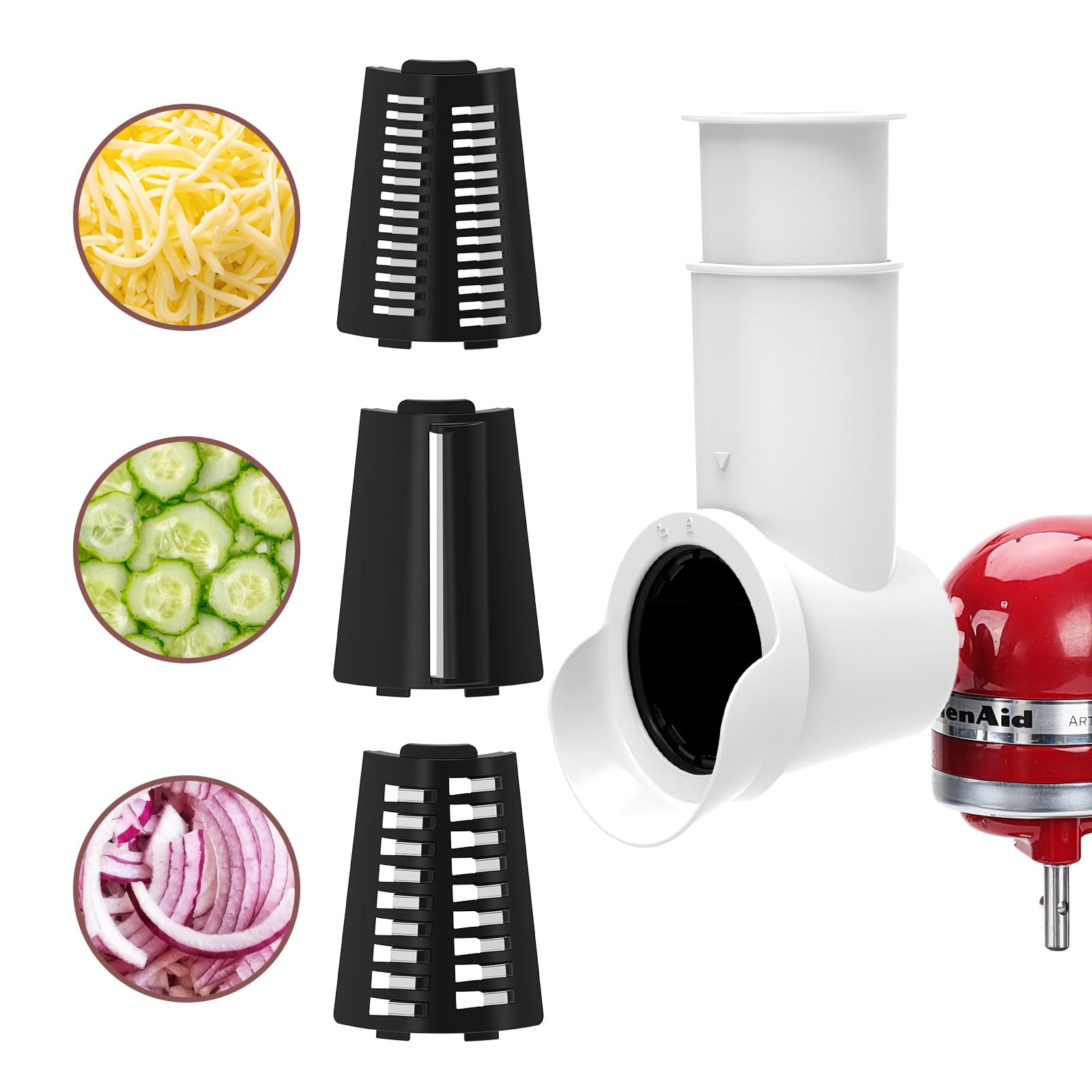 Fedowal Slicer/Shredder Attachments for KitchenAid Stand Mixers, Food Slicers Cheese Grater Attachment, Salad Maker Accessory Vegetable Chopper with 3 Blades Dishwasher Safe