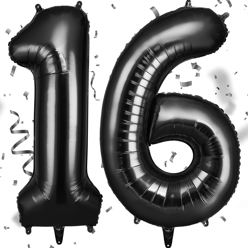 OFFCUP 40 Inch Number 16 Balloon, Large Self Inflating Foil Balloons