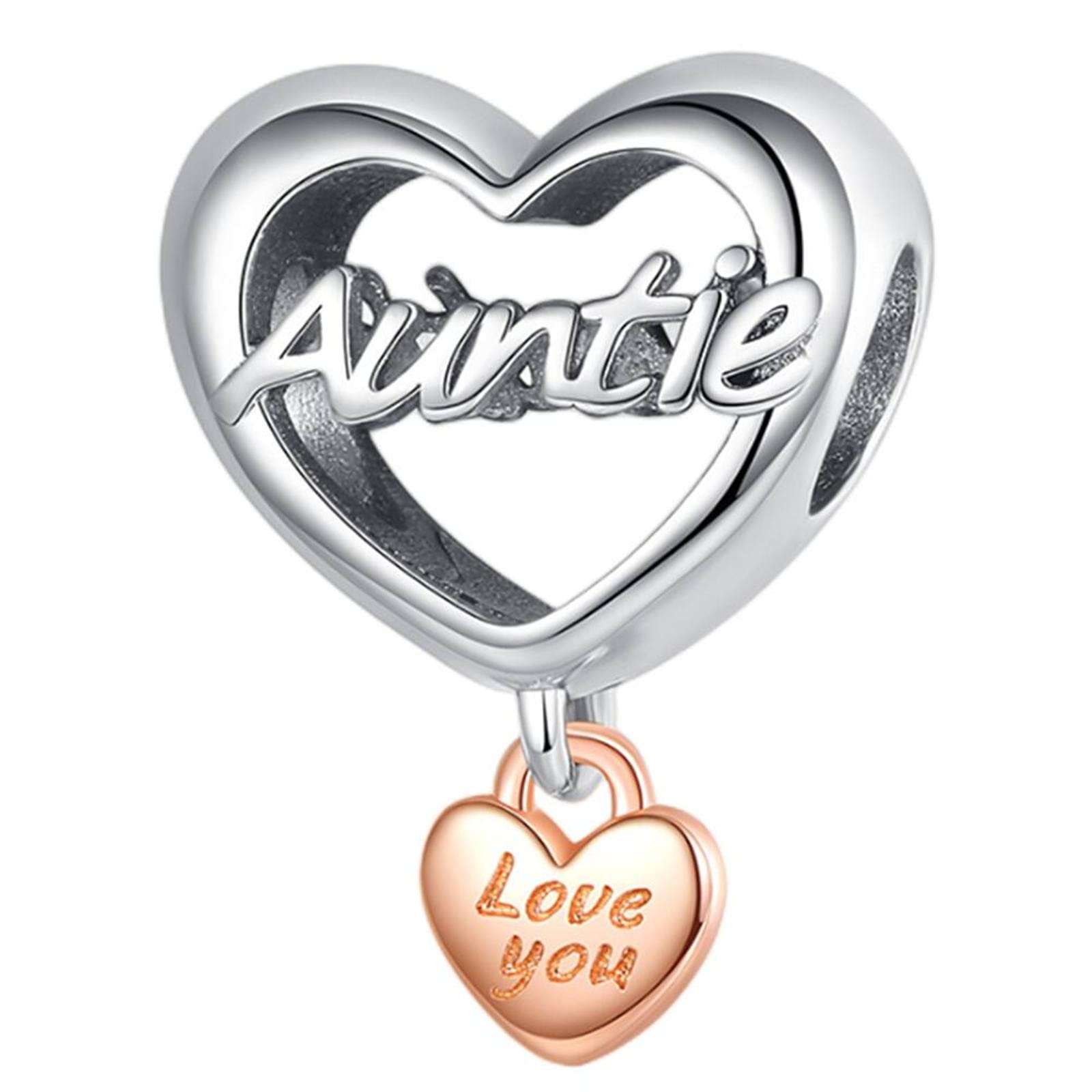 Lkwrideiny Love you Auntie Charm 925 Sterling Silver Pendant,Jewelry Beads Gifts for Women Bracelet&Necklace