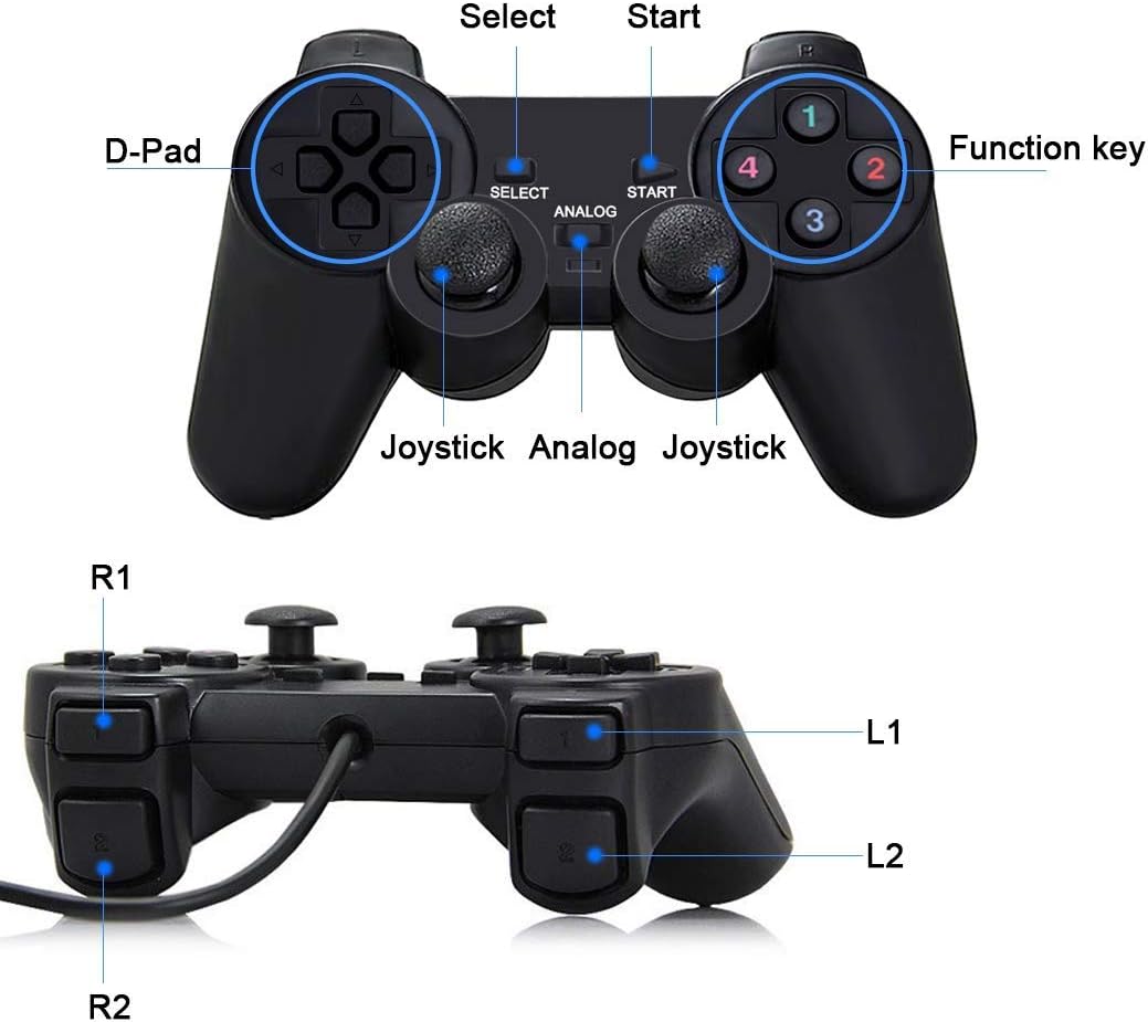 USB Wired Joystick Gamepad Gaming Pad Controller With Double Vibration Feedback Motors for PC Computer Laptop Window (Black)