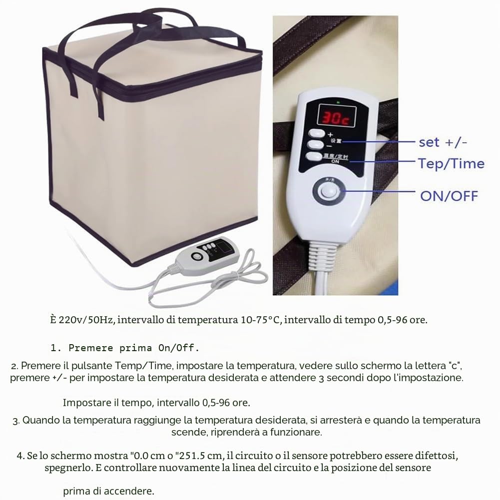 Scatola per lievitazione con riscaldatore, borsa per fermentazione pieghevole, barattolo riutilizzabile per pasta acida, kit di strumenti per la preparazione del pane con controllo della temperatura