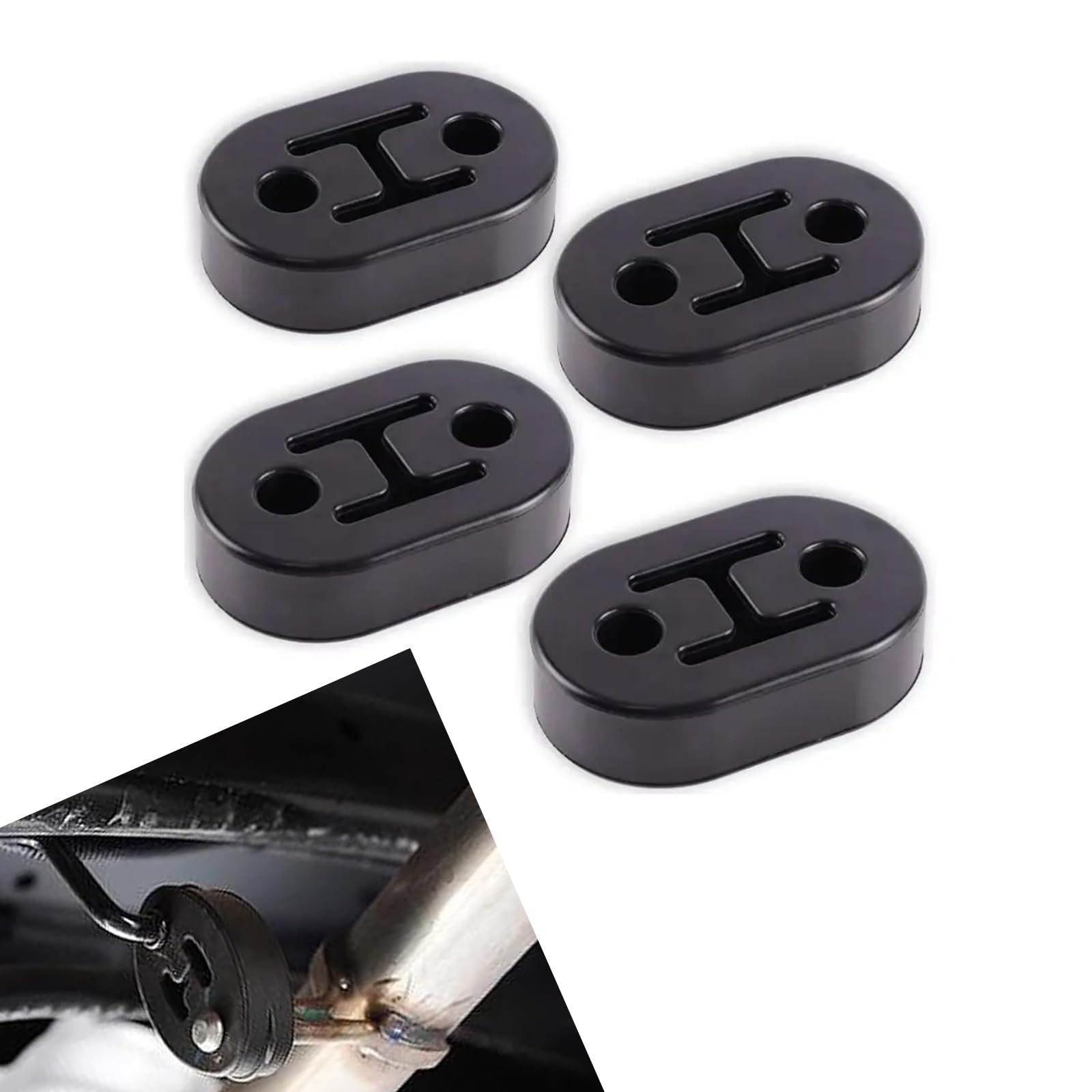 4 PCS Car Exhaust Rubber Hanger, Porous High-density Muffler, Adjustable Exhaust Pipe Support Bracket, Vehicle Mount Bracket Parts, Universal for Most Cars, Trucks (Black)
