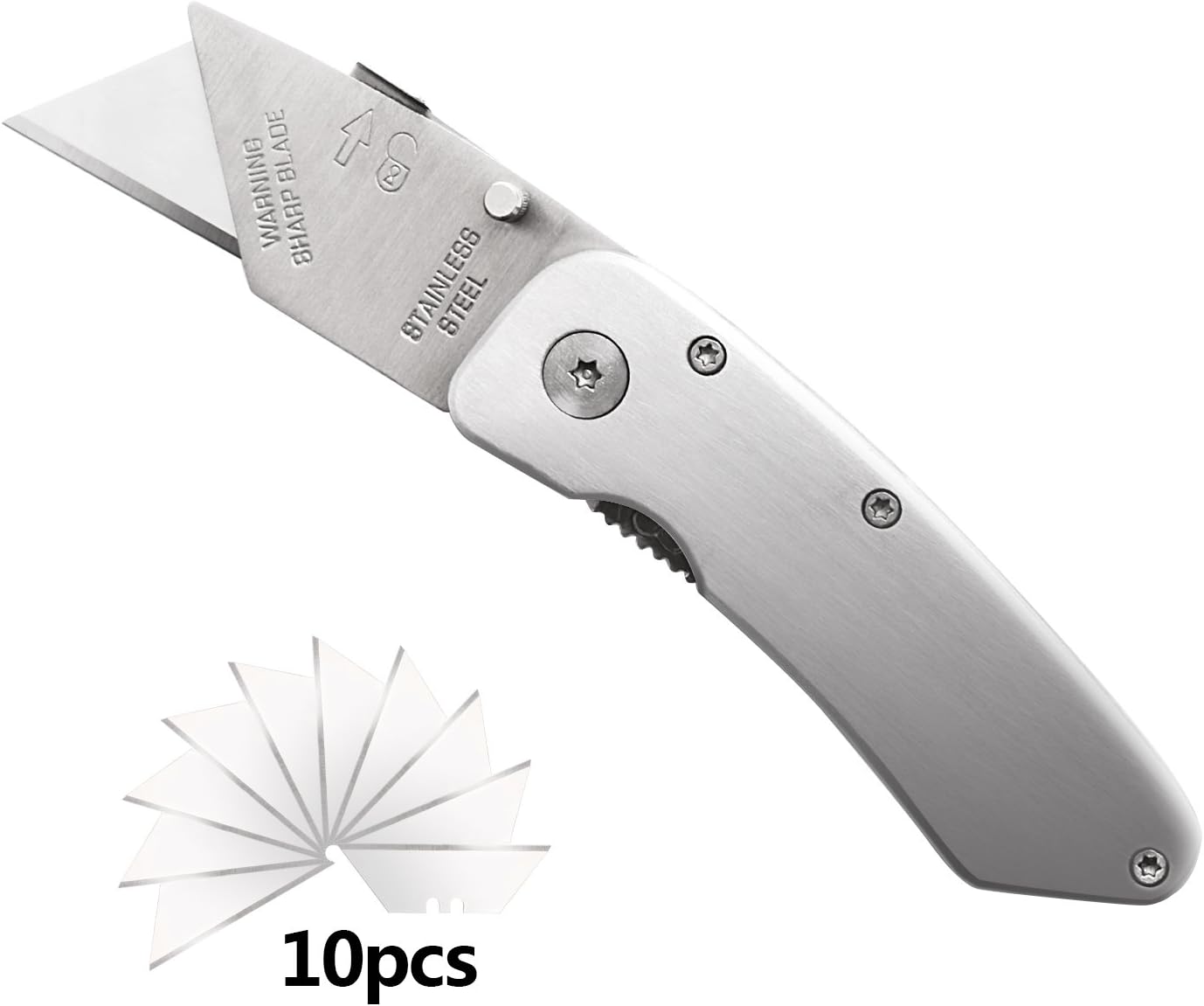 Box Cutter -Folding Utility Knife - Heavy Duty Box Cutter Utility Blade With 10 Replaceable Stainless Steel Blades For Quick Change and Lock Design, Belt Clips.