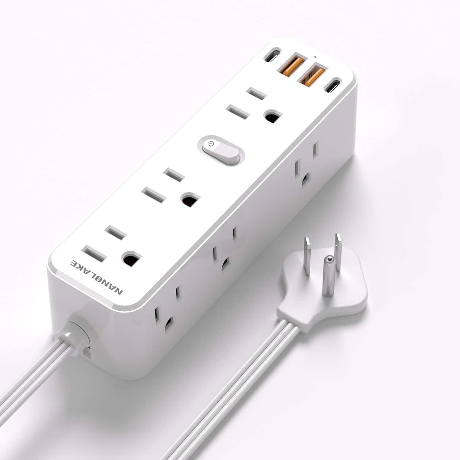 power strip surge protector, extension cord with multiple outlets, 4 usb ports, 3 sides 9 widely spaced outlet extender with 6 ft flat extension cord, wall mount, 2100j pd20w for indoor, travel