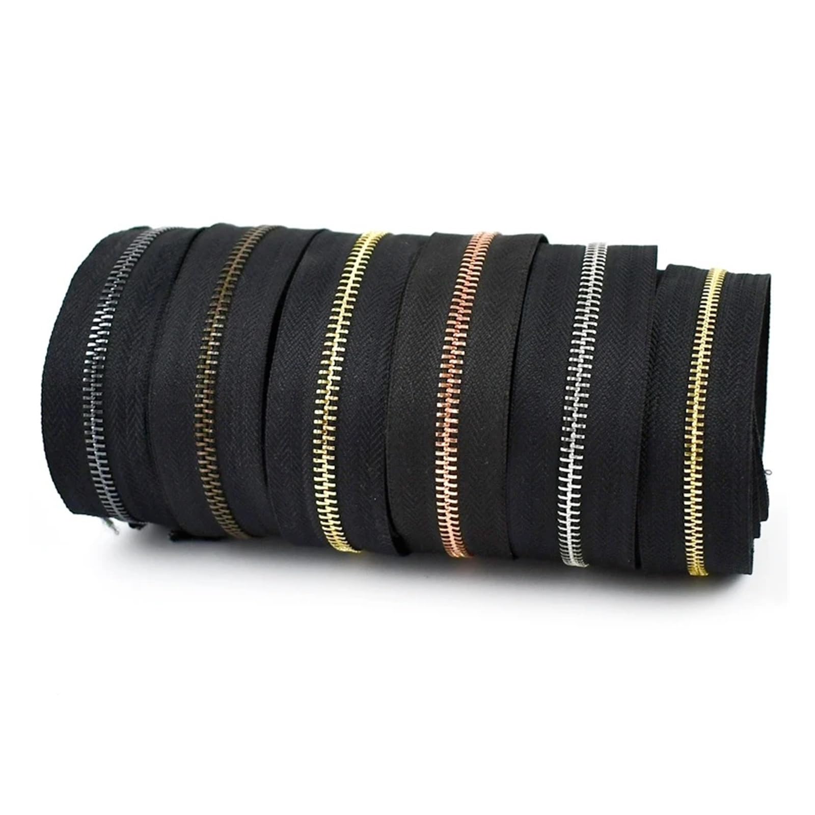Cremalleras metálicas for bolsos, 1/2/3/4/5 yardas, 3#5#, costura, cremallera, abrigo deportivo, chaqueta, Kit de reparación cremalleras, accesorios ropa DIY(BlackRoseGold,5Yards,No5)