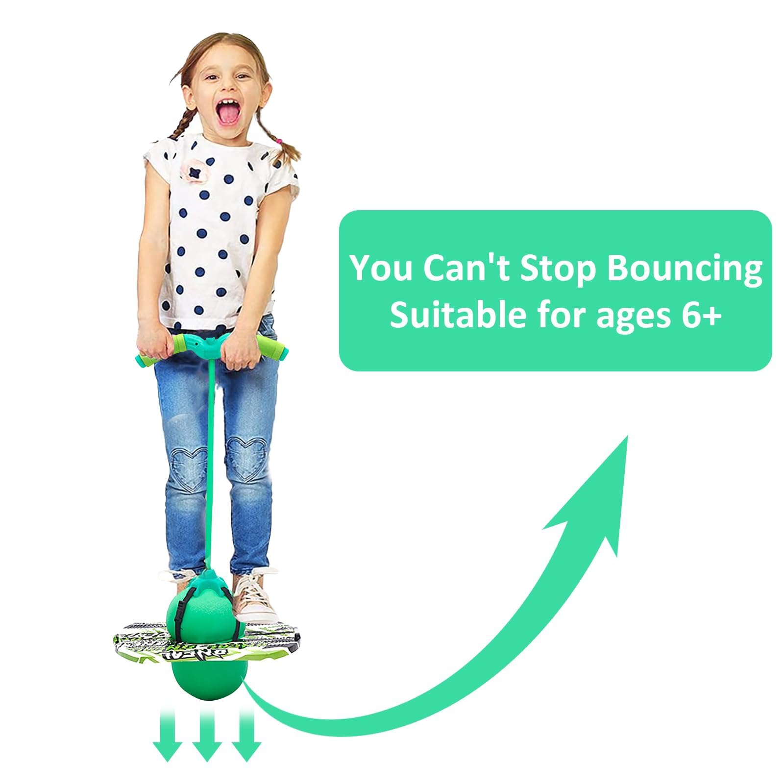 MeYuxg Pogo Stick con Maniglia, Palla per Saltare Bambini Adulti, Giochi da Esterno per Bambini, capacità di Carico 100 kg, Palla Salta Salta per L'allenamento Dell'equilibrio e Lo Sport (Verde)
