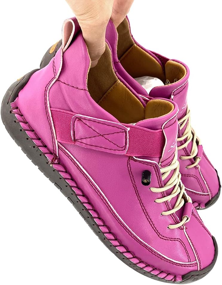 Women's Comfort Walking Shoes, Handstitched Pu Leather Ankle Boots, Green Slip-On Outdoor Flats - Image 2