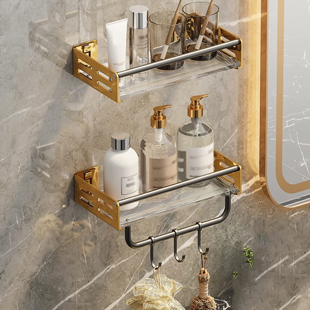 SDGBCXD Wall Mounted Copper Shower Caddy, Stylish Towel Storage Basket for Bathroom(Black D,2 Layers with Rod 30Cm)
