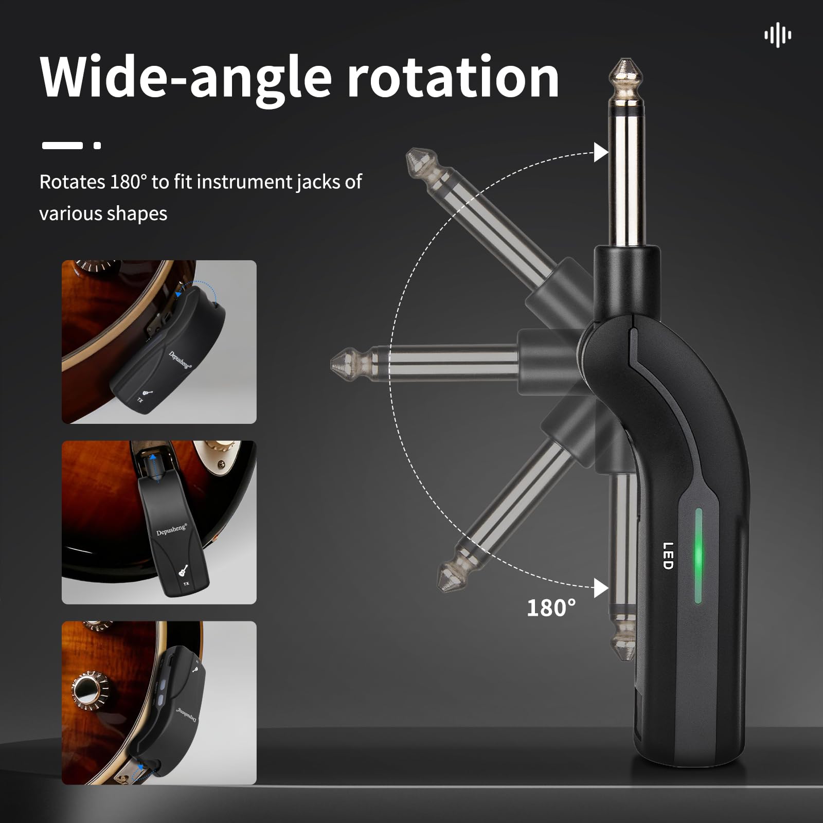 Depusheng GT1 2,4 GHz Wireless Guitarra Sistema Silenciador Receptor + 2 Transmisores, Batería 10h USB-C, para Guitarra eléctrica, bajo, Ukelele (Receptor + 2 transmisores)