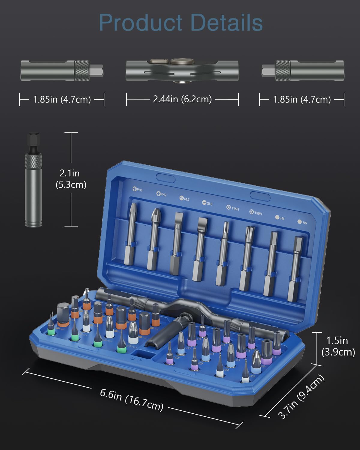 Juego de destornilladores de trinquete 42 en 1 con 40 puntas magnéticas, juego de destornilladores magnéticos con mango de trinquete giratorio, juego de destornilladores de trinquete con funda