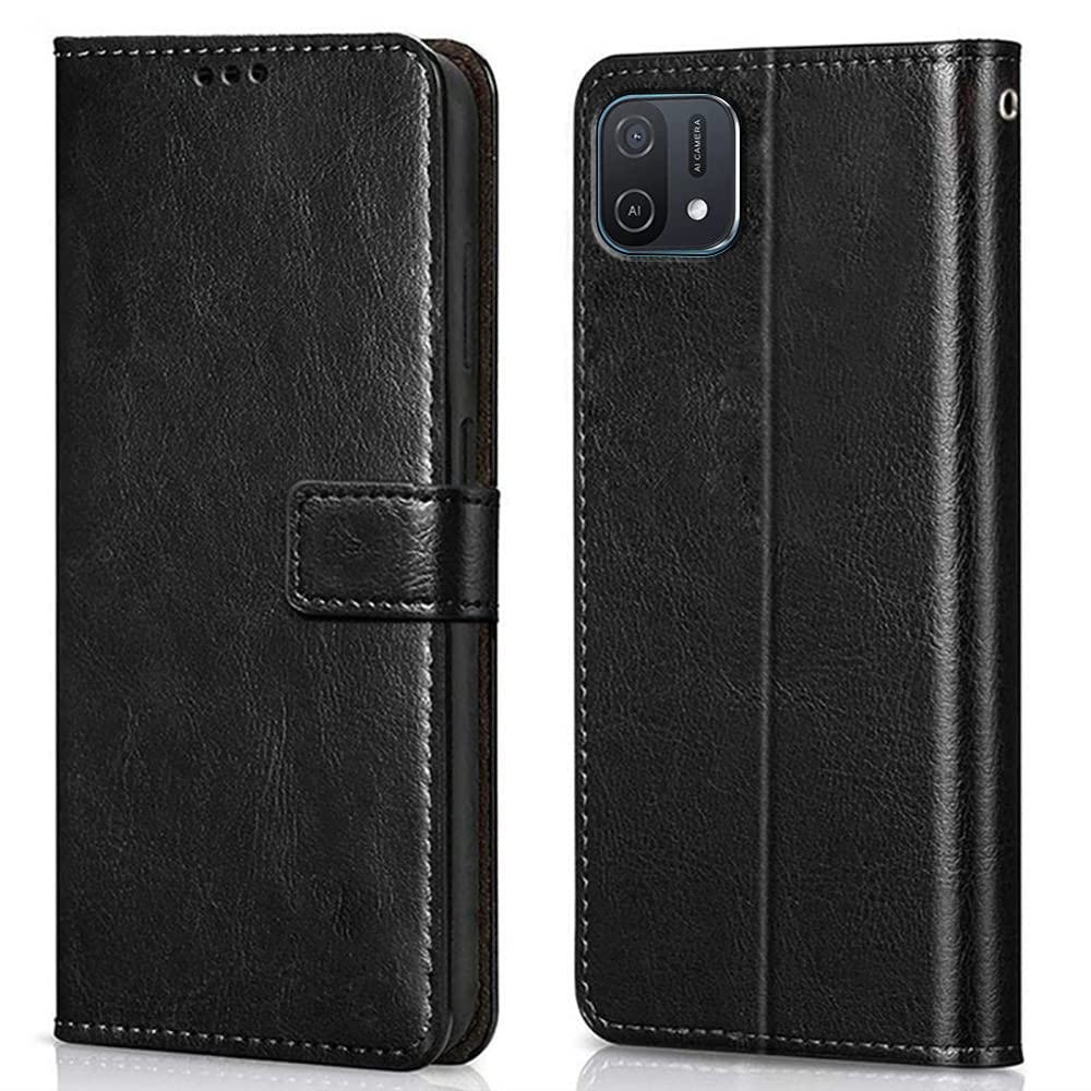 COVERBLACK Leather Finish Inside TPU Back Case Wallet Stand Magnetic Closure Flip Cover for Oppo A16E - Venom Black (B09YPDWLGM) Amazon Price History, Amazon Price Tracker