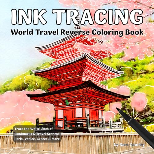 Ink Tracing World Travel Reverse Coloring Book: Trace the White Lines of Landmarks and Travel Scenes: Paris, Venice, Greece & More image 2