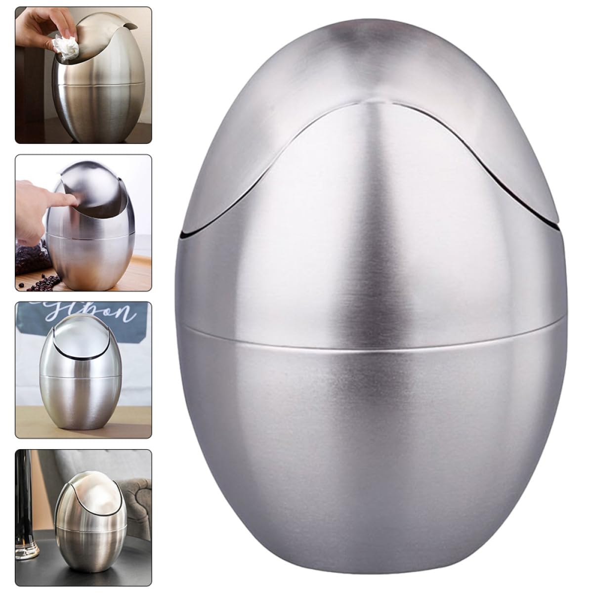 Luxshiny Stainless Steel Desk Trash Can with Lid, Mini Table Waste Bin for Office and Bathroom, 304 Metal Desktop Garbage Basket for Workspace Organization