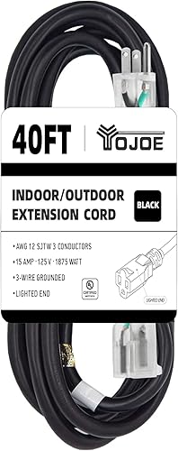 YOJOE Cable de extensión negro de 40 pies, cable 123 iluminado para exteriores, cable de extensión SJTW de calibre 12 y 3 clavijas resistente con disponible en Yaxa Venezuela