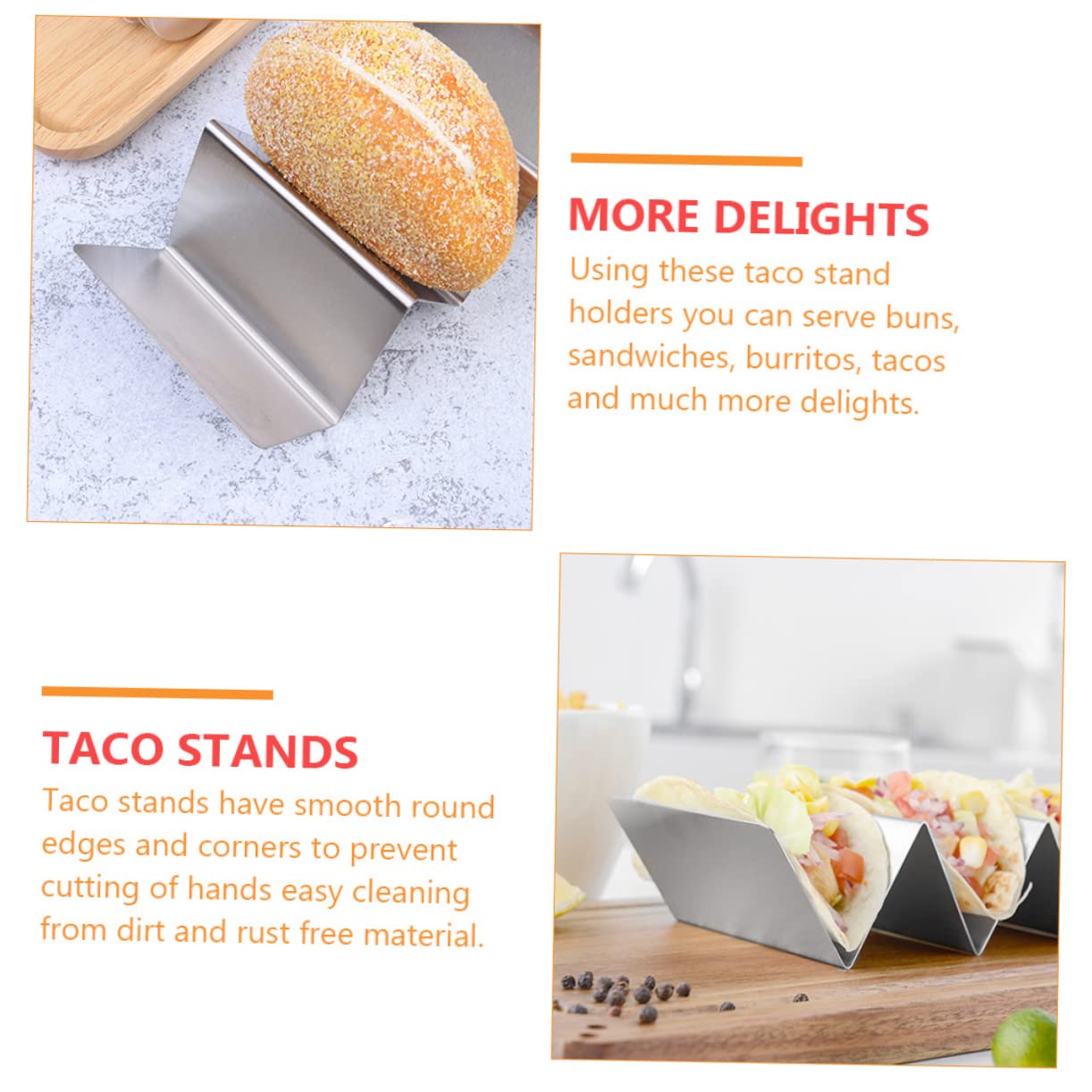 MOLUCKFU 2pcs Stainless Steel Burrito Stand Oven Tray Taco Trays Tortilla Stand Tray Hard Taco Holders Grill Kit Taco Holder Plate Burrito Tortillas Taco Plate Platter Single Taco Holder