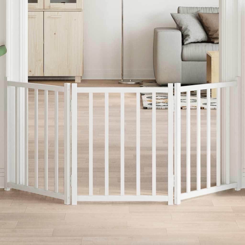 Puerta para perros de madera maciza de abeto blanco, 150 cm, plegable, para perros pequeños y medianos con punta curvada, para seguridad en interiores y exteriores