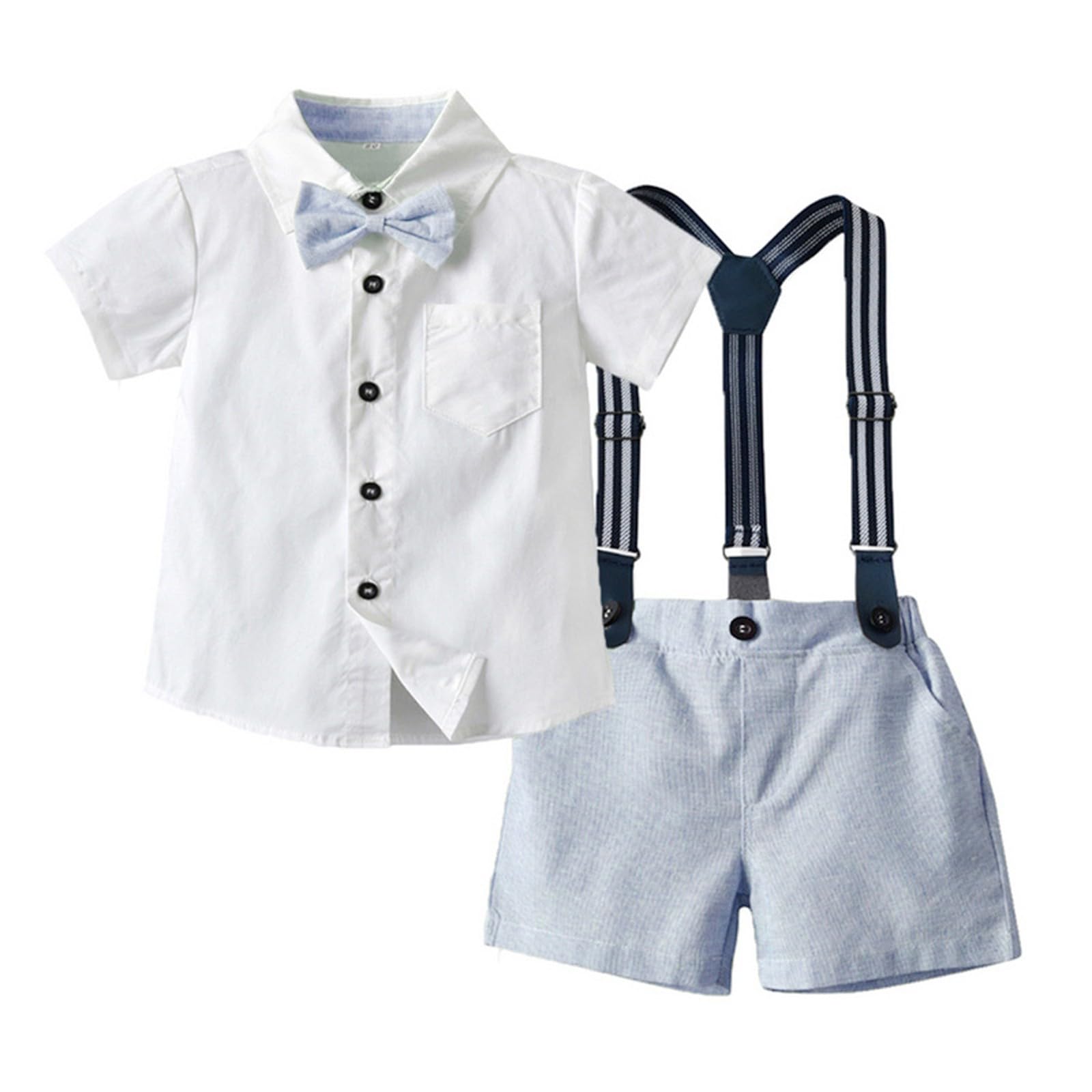 Volunboy Bebé Niño Caballero Conjunto, Camisa de Manga Corta con Pajarita + Corta Pantalón Traje Ropa