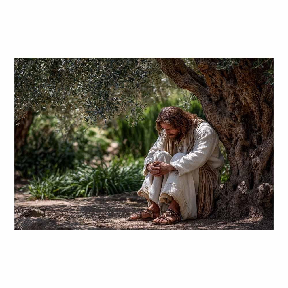 ZAMAEIU Jesus Canvas Wall Art Sinking under thes tree Christian Painting Print for Bedroom Living Room Bathroom Home Wall Decor Church Decor(green0)-30x50cm Unframed