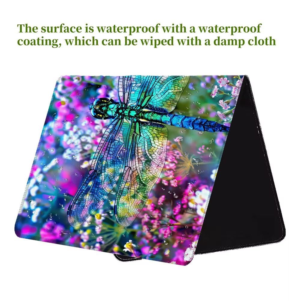 Alfombrilla de Ratón Gaming Vistoso, Alfombrilla Ratón XXL 1200x600x3mm, Grande Libélula Mouse Pad con Bordes Cosidos, Impermeable Base de Antideslizante Caucho Tapete Rato para Oficina Gaming P-3