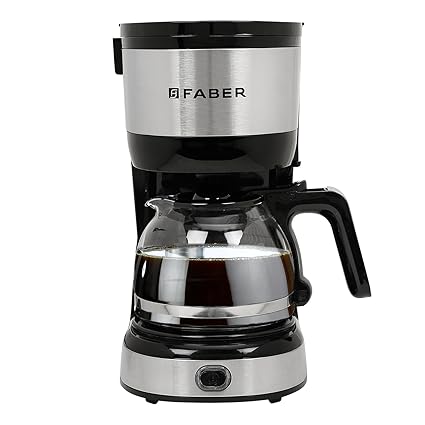 Faber Drip Coffee Machine FCM 0.6L SS BK 800W|| 4 Big Cups||Warming Plate- Keeps Coffee Warm for 30 mins||Removable Filter||Water Level Indicator||Dry Heat Protection||Food Grade Plastic||1Y Warranty