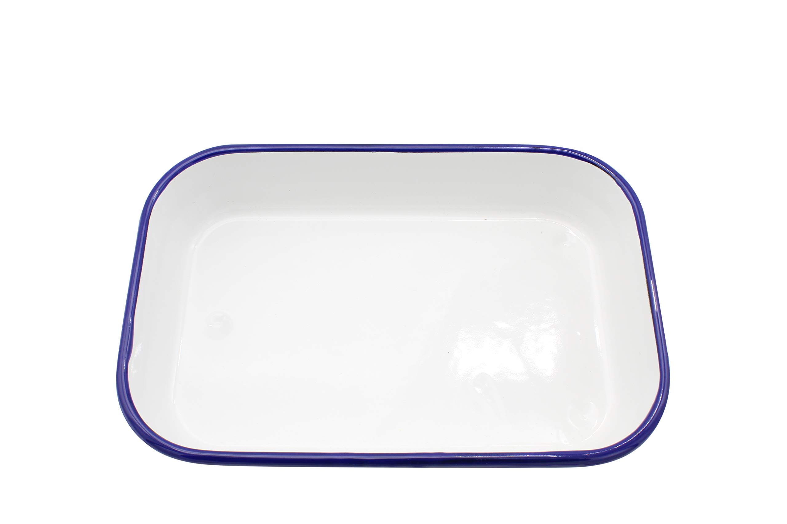 'Karl Krüger 14136/B Plat de de de caissettes et Plat à lasagnes Husum 36 cm Plat de Cuisson, Moule, Acier, Blanc avec Bordure Bleue, 36 x 23 x 7 cm