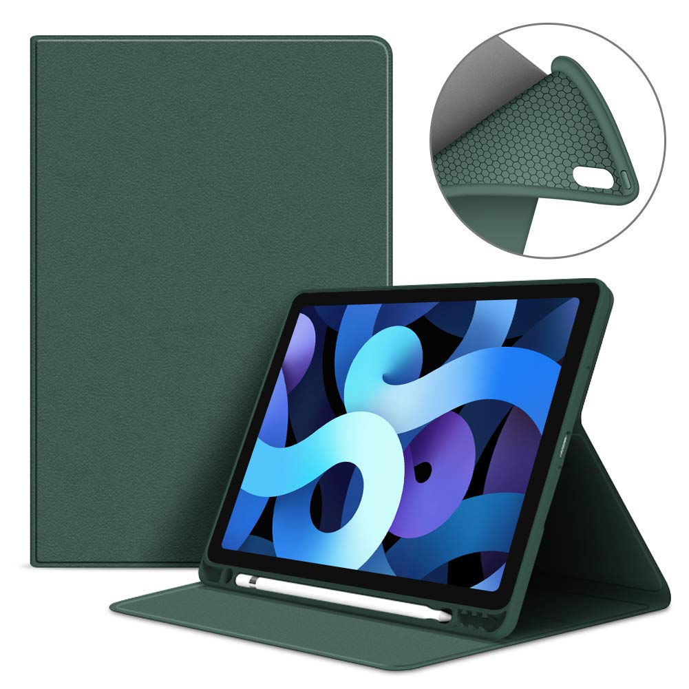 VAGHVEOCase for iPad Air 11 Inch 2024/10.9 Inch (2022/2020) with Pencil Holder, iPad Air 5th/4th Generation 10.9 Intelligent Flip Cases, Dark Green