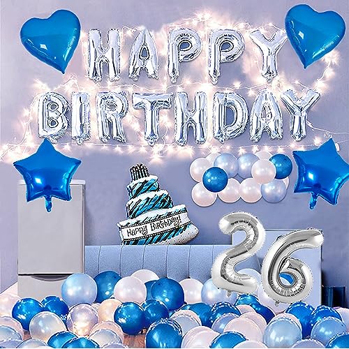 26歳 誕生日 バルーン 風船 バースデー 飾り付け セット数字 バルーン 26 付き スターライト灯串付き 男の子 女の子 大人 ブルー 誕生日 パーティー 誕生日デコレーション セット