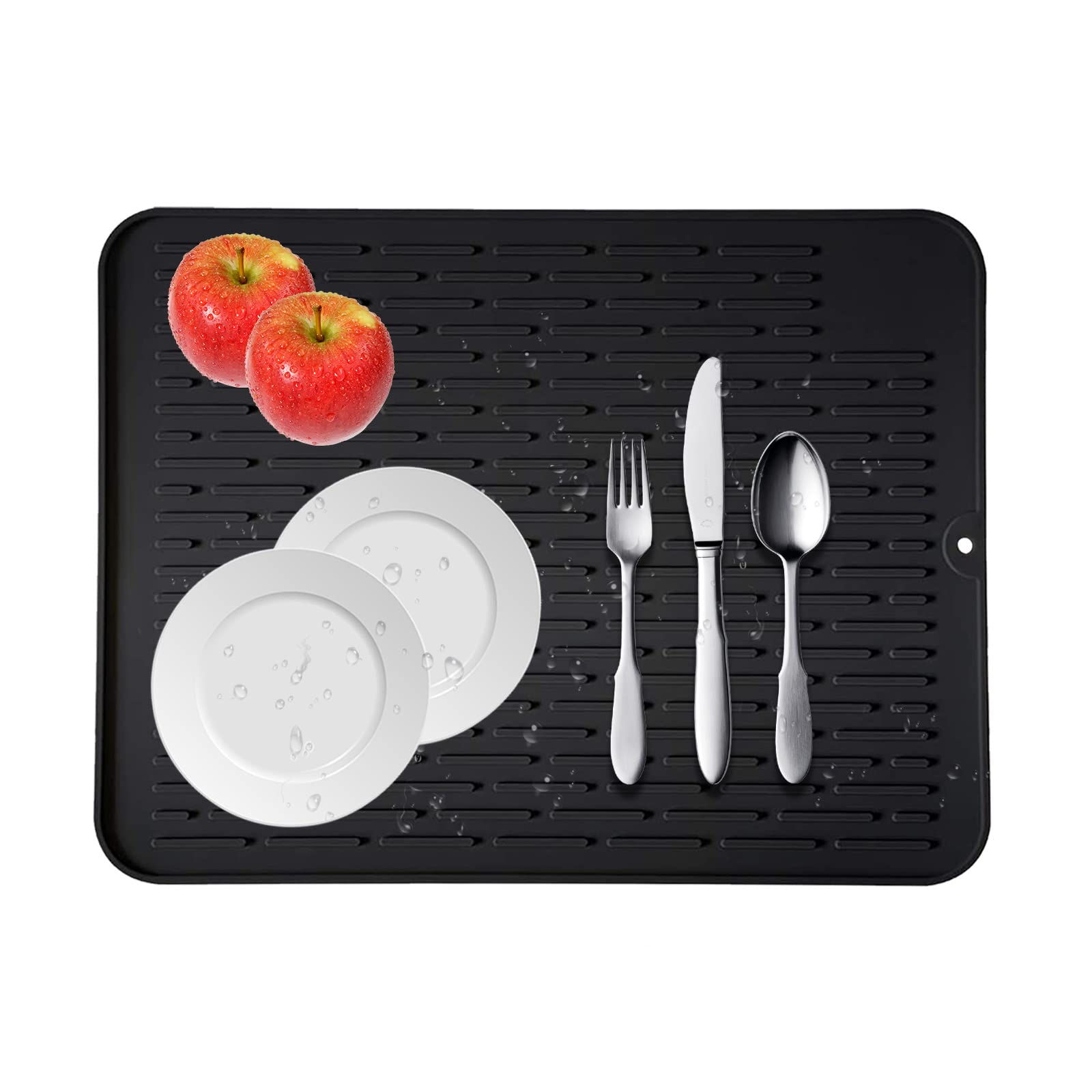 Tapis D'égouttement En Silicone, Antidérapant, Résistant à La Chaleur, 45 X 40 Cm, Pour Cuisine, Rangement Des Couverts, Noir