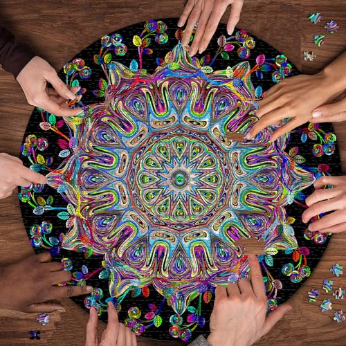 Mandala Flower Puzzles para Adultos 1000 Piezas, Rompecabezas Redondo Difícil y Colorido miniatura 7