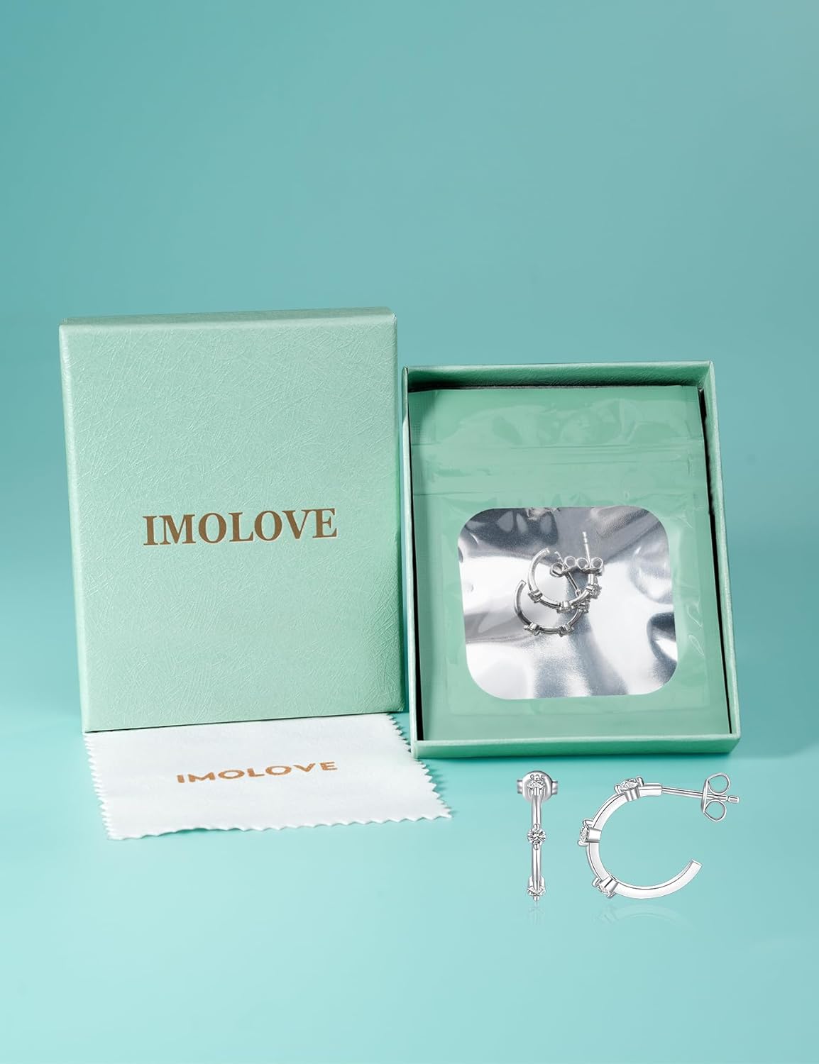 IMOLOVE Moissanite Stud Earrings for Women, Half Hoop Earrings 925 Sterling Silver with 18K White Gold Plated, Elegant Jewelry Gift – Shine Bright, Spend Light