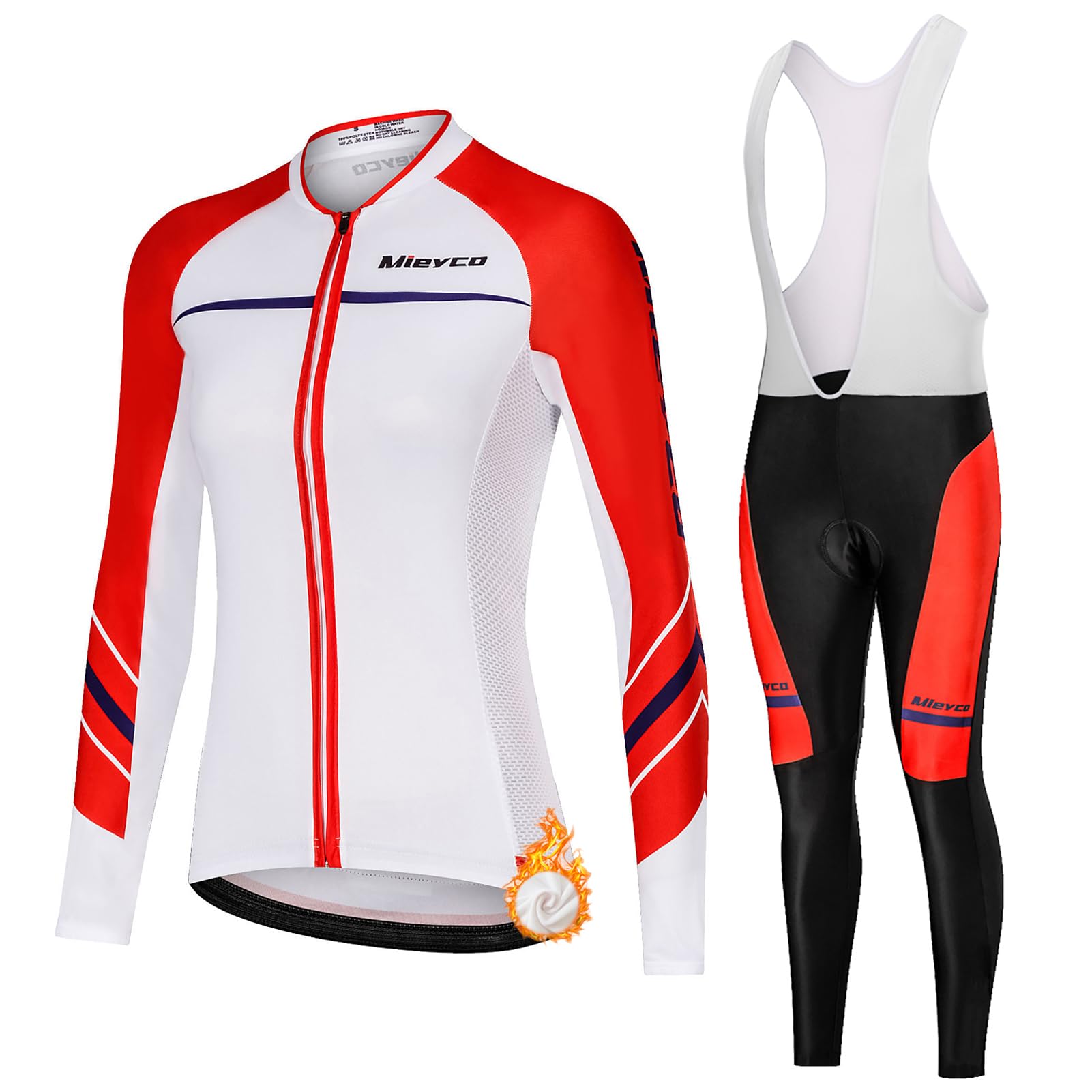 Completo Ciclismo Donna Invernale Abbigliamento Bici MTB,Tuta da Ciclista Maglietta Ciclo Termico Vello Giacca Manica Lunga e Salopette Pantaloni con 19D Gel Imbottiti,Completi Maglia da Bicicletta