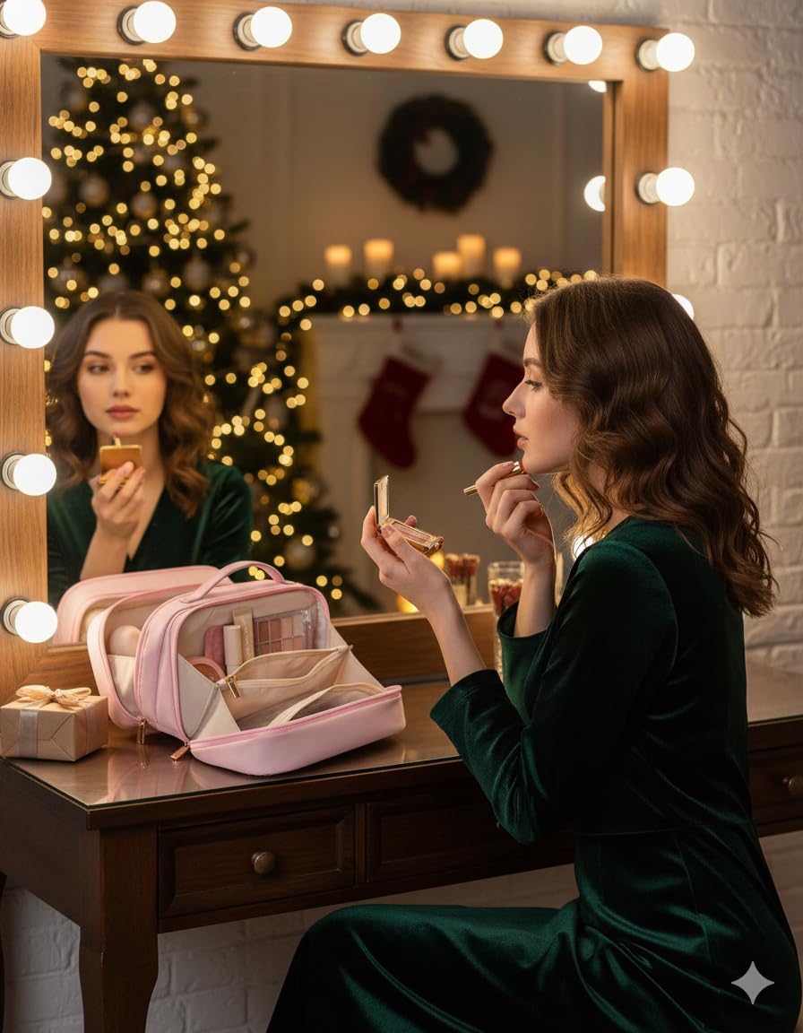 BAGSMART Travel Makeup Bag, Make Up Bag with Multiple Compartments for Organizer, Compact & Durable Cosmetic Organizer for Women for Travel Accessories (Pink - Image 8