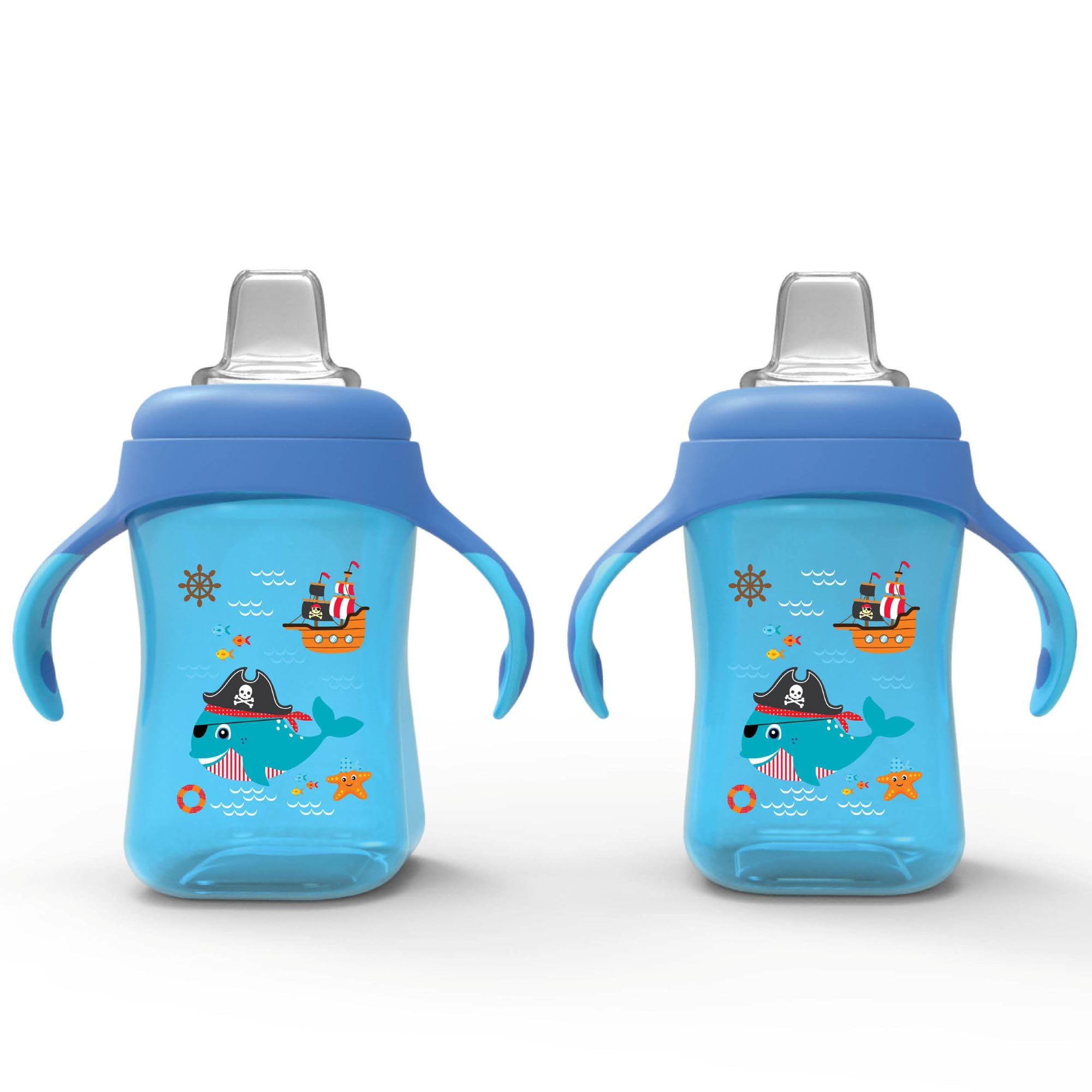 Baby 10 oz Spill Proof Baby Sippy Cup w/Interchangeable Soft Spout Nipple - Trainer Sippy Cup with Handles - BPA Free & Dishwasher Safe Kids Cups - Set of 2, Blue