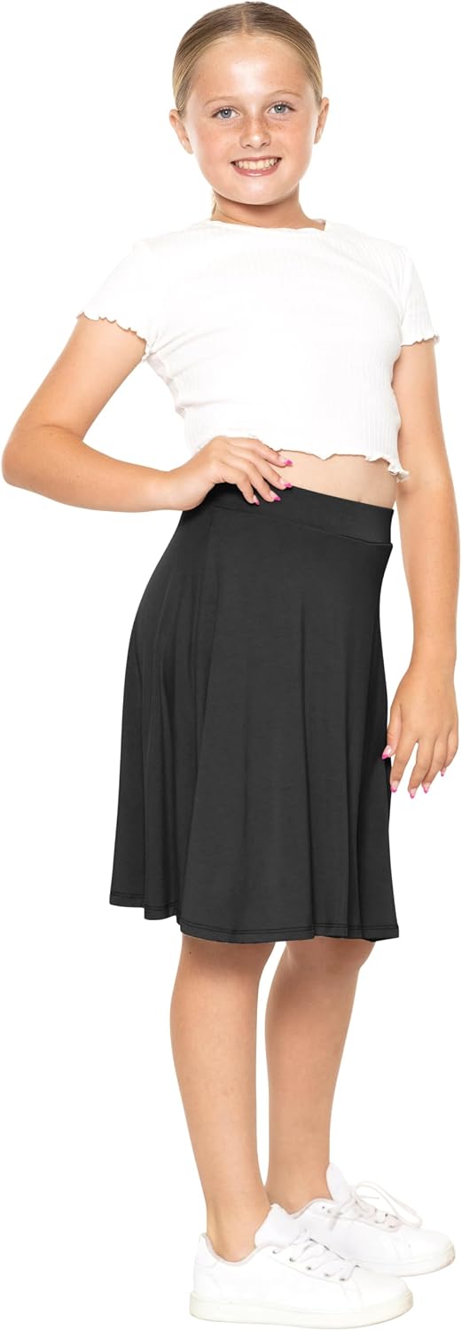 STRETCH IS COMFORT Girl's Knee to Midi Length Aline Skirt with Built-in Shorts or Leggings | Size 4-16