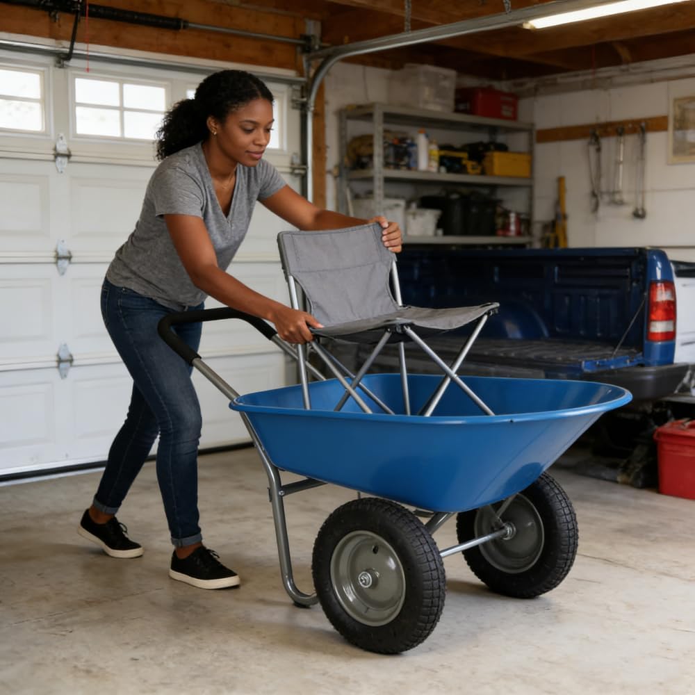 Heavy-Duty Steel Garden Wheelbarrow with Pneumatic Tires for Lawn, Landscaping, and Yard Work (Blue + ABS+Steel(Q235))