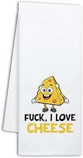 Funny Cheese Kitchen Towels, Fuck I Love Cheese, Humorous Saying Dish Towels for Kitchen Decor, Baking Cooking Gifts for Women, Sweet Housewarming Gifts for Hostess Housewife Chef Friend