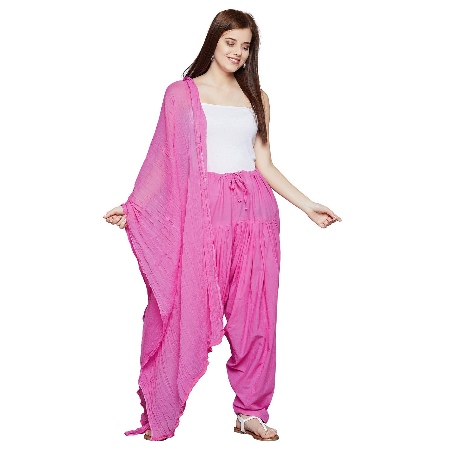 WOMENS COTTON FULL PATIALA SALWAR PYJAMA WITH DUPATTA (FREE SIZE) Baby Pink-image-45