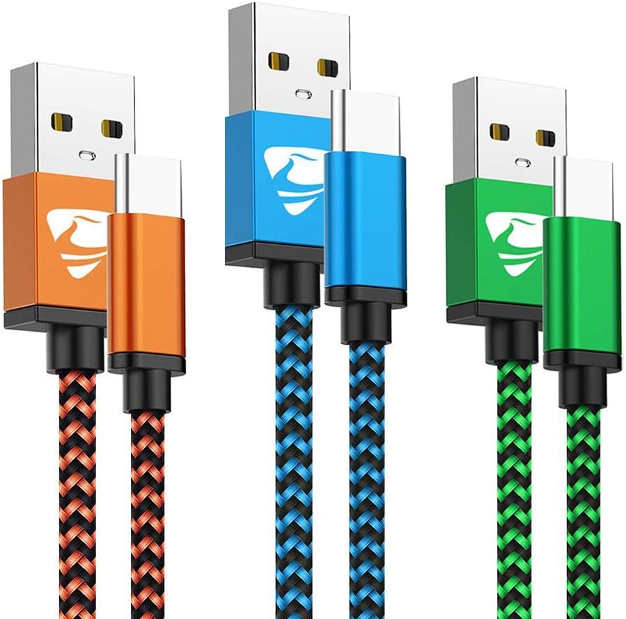 Aioneus 3Pack 6ft USB C Cable 3A Fast Charge, USB A to Type C Charger Cord Braided Charging for Samsung Galaxy A03s A02s S22 S21 S20 S10 S9 A11 A12 A13 A20 A21 A32 A50 A51 A53 A10e S10e, Moto G7, LG
