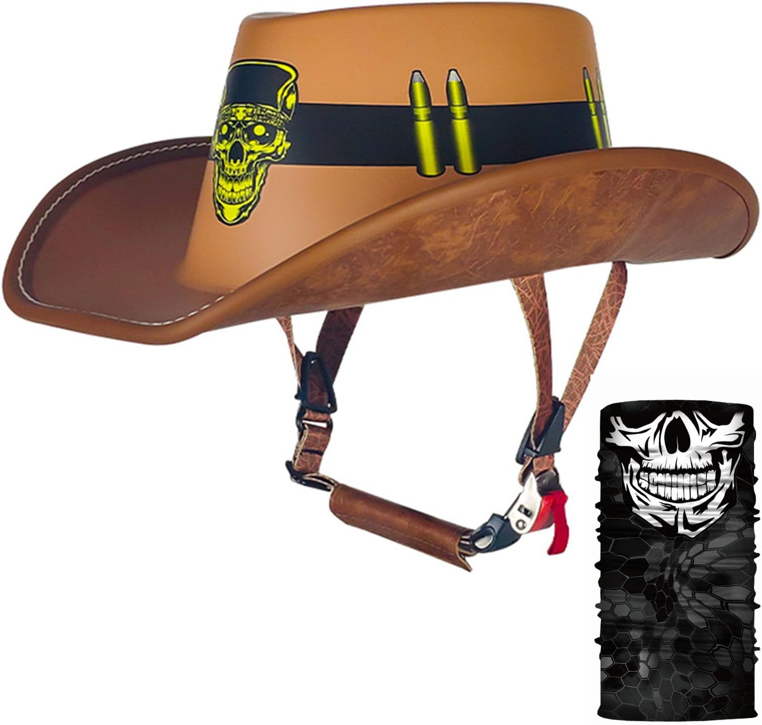 Retro Half Helmet DOT Approved Open Face Cowboy Hat Motorcycle Helmet with Quick Release Buckle and Lining for Adults
