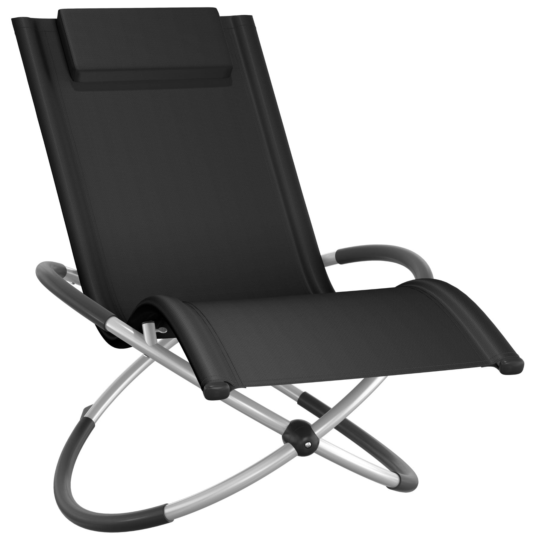 tectake® Tumbona Plegable con Función Balancín, Tumbona Playa Ergonómica, Tumbona Piscina en Acero y Textileno, Tumbona Jardín Exterior, Protección Antivuelco, Carga Máx. 150 kg, Fácil Montaje - negro