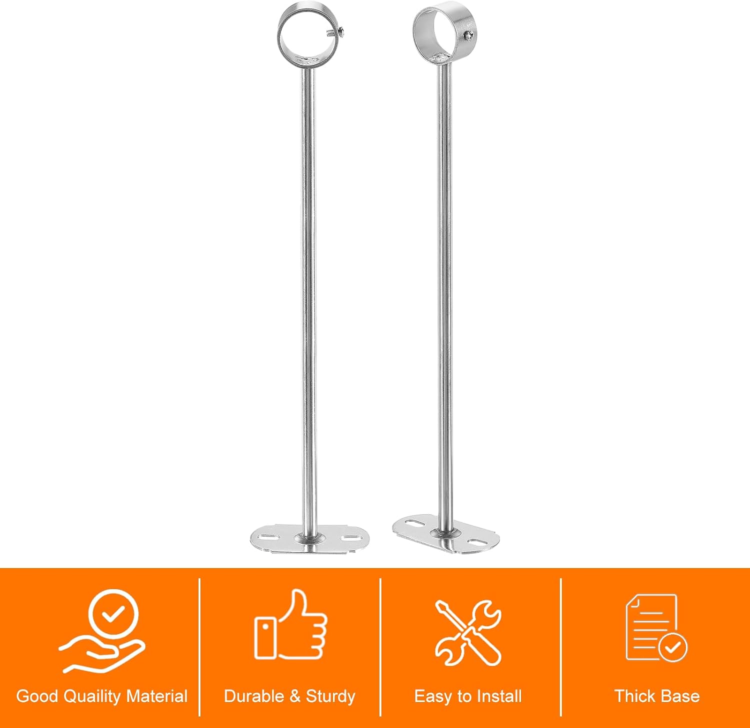 uxcell 4Pcs 350mm Closet Rod Support Bracket, Rod Holder Wardrobe Accessories Clothes Rail Seat for Bedroom Bathroom, Silver