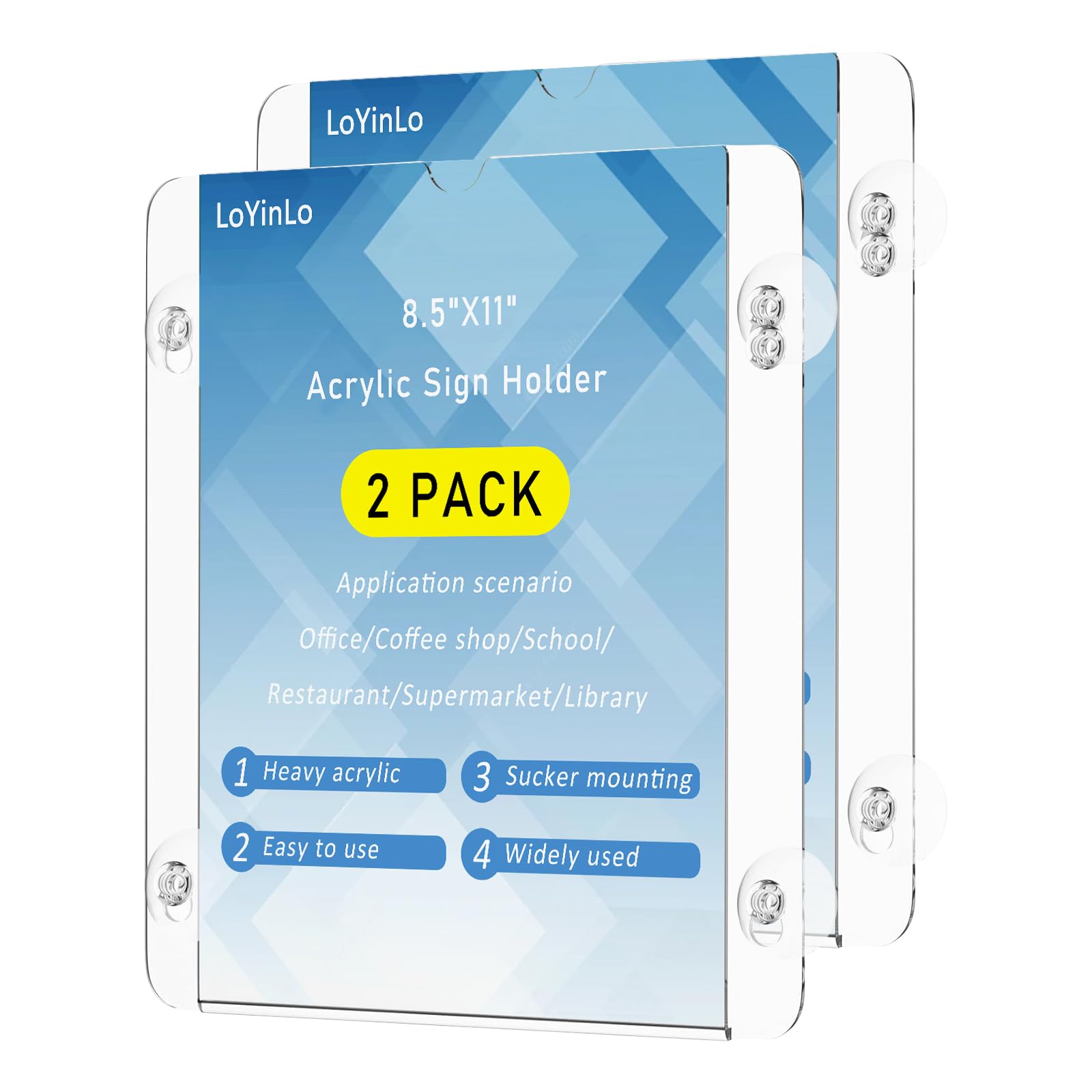 Acrylic Window Sign Holder Suction Cups,Clear Acrylic Frames Wall Mount Advertising Signage Sign Holder for Glass Door Mall, Office, Home, Store, Restaurant (2 Pack, 8.5" x 11")