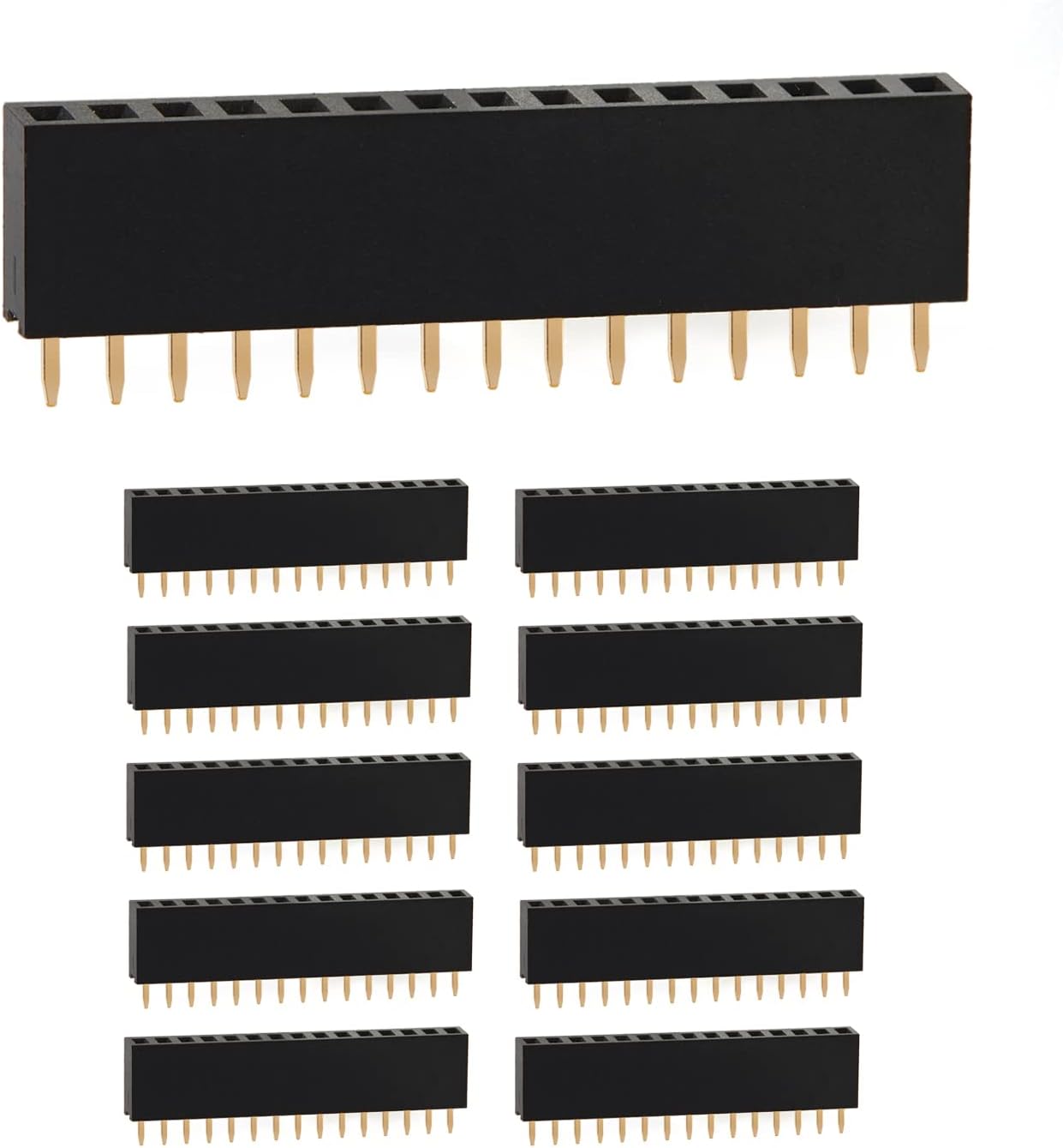CHANZON Pin Header Strip for Arduino Gpio 15 pin x 10pcs Female Headers Pins Straight Single Row Gold Plated Pitch 2.54mm 0.1 inch for PCB Connector Machine Breadboard Electronic Circuit Board