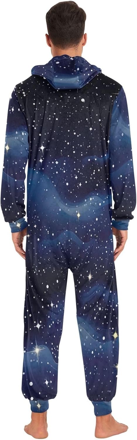 GAIREG Night Sky Adult Onesie Pajamas, Soft Hooded One Piece Jumpsuit Sleepwear for Men Women