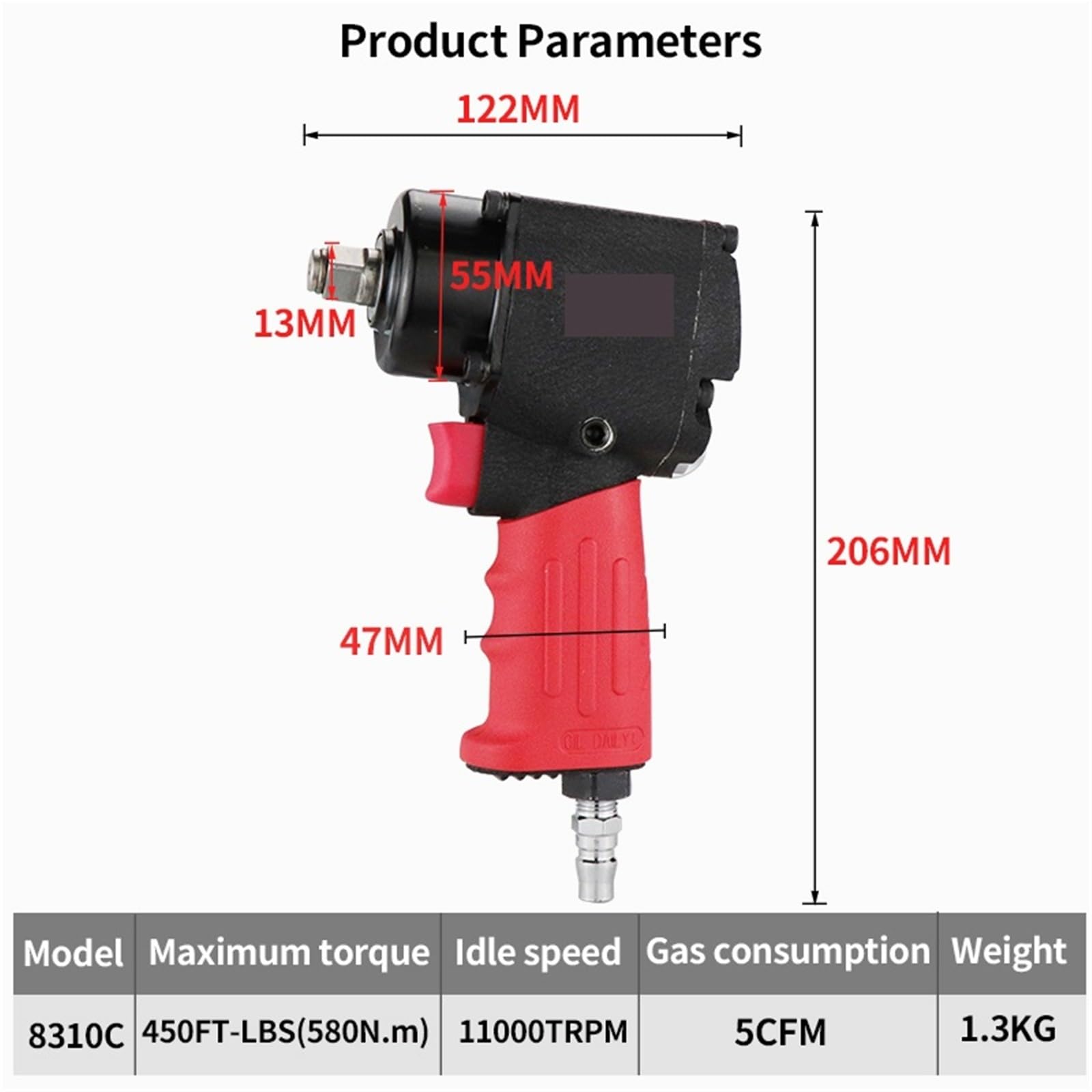 Chiave pneumatica ad aria compressa da 1/2" 580N.M a percussione Strumento for la rimozione dei pneumatici Utensili elettrici Industriale resistente