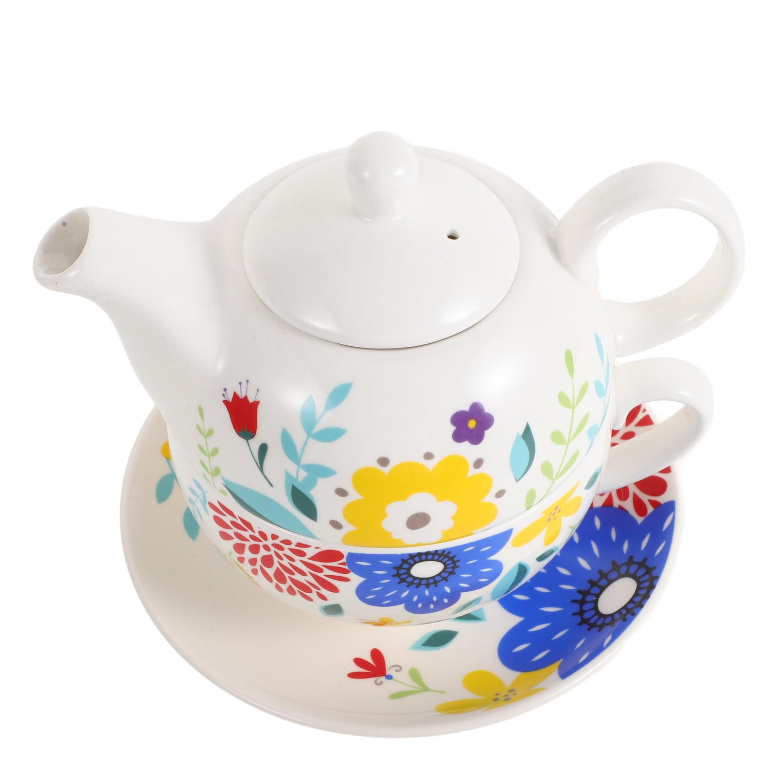 Théière domestique en céramique 1 set avec bouilloire 480 ml tasse 350 ml soucoupe fonctionnelle pour voyage et maison design simple et stylé