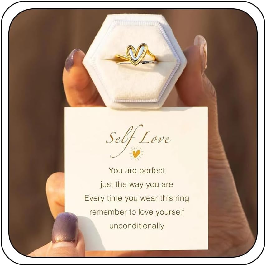 Heart Ring for Woman, Worry Rings Fidget Ring Anxiety Ring for Women,Worry Rings for Anxiety, Dainty Gold Hollow Out Heart Rings Simple Adjustable Rings Jewelry (Gold)