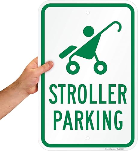 SmartSign Letrero de metal con texto en inglés "Stroller Parking" de 18 x 12 pulgadas, serigrafiado, aluminio laminado a prueba de óxido de 63 mil,