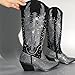 RONILURN Knee High Cowboy Boots for Women Cowgirl Western Boots Rhinestone Bling Pointed Toe Chunky Heel Pull On Fashion Shoes Tall Black Boot